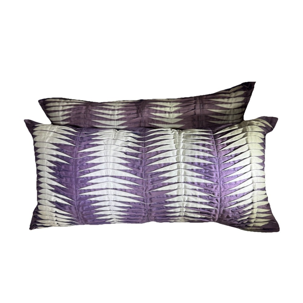 Pair DKNY 10x22" Accent Pillow INDIGO Violet Pleated 100% Cotton Feather Cushion